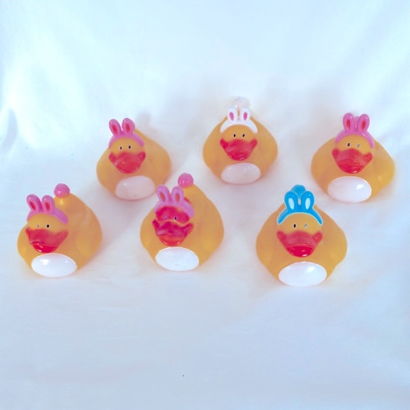 NWOT Set Of 6 Easter Rubber Duck With Bunny Ears - Picture 3 of 8